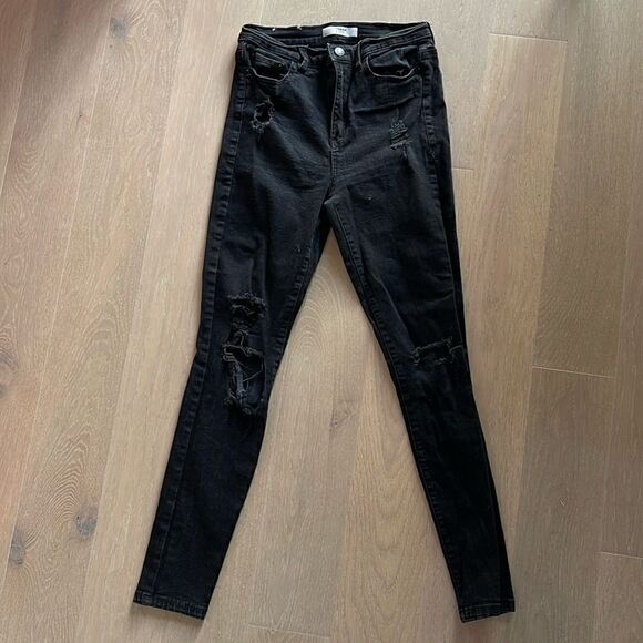 Dynamite Denim - Kate Skinny Jeans, Distressed Black, Size 27